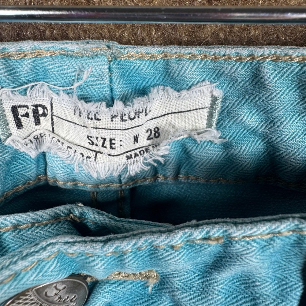 Free People Teal Skinny Cropped Jeans 28 Women's Turquoise Herringbone Slim Leg - Picture 4 of 7